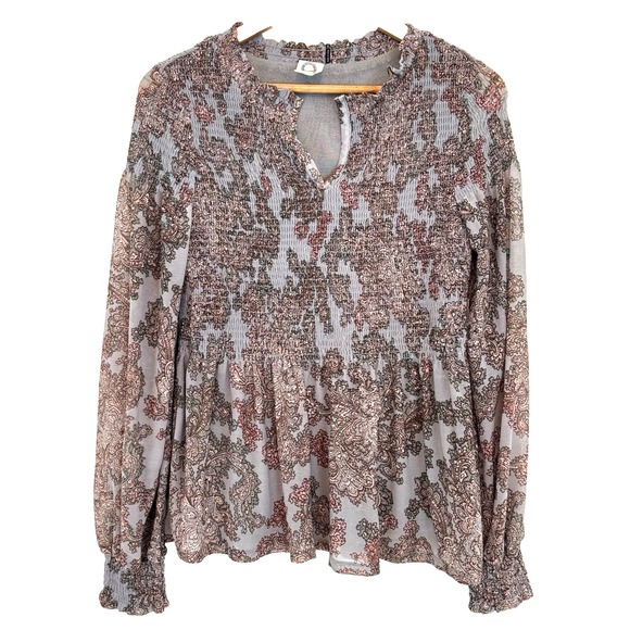 Anthropologie Tops - Anthropologie Akemi + Kin Top XS Adria Smocked Floral Blue Boho Chic Fairy‎